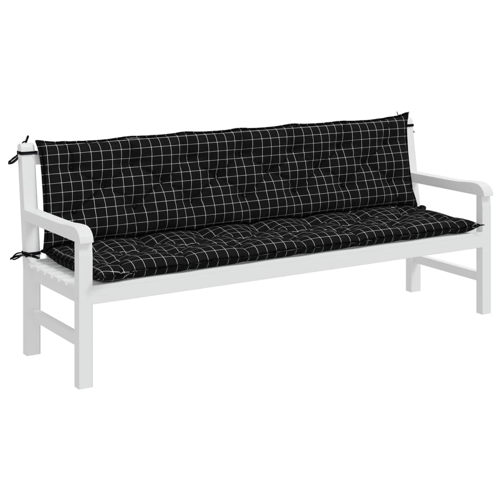 Gartenbank-Auflagen 2-tlg. Schwarz Karomuster 200x50x7 cm Stoff