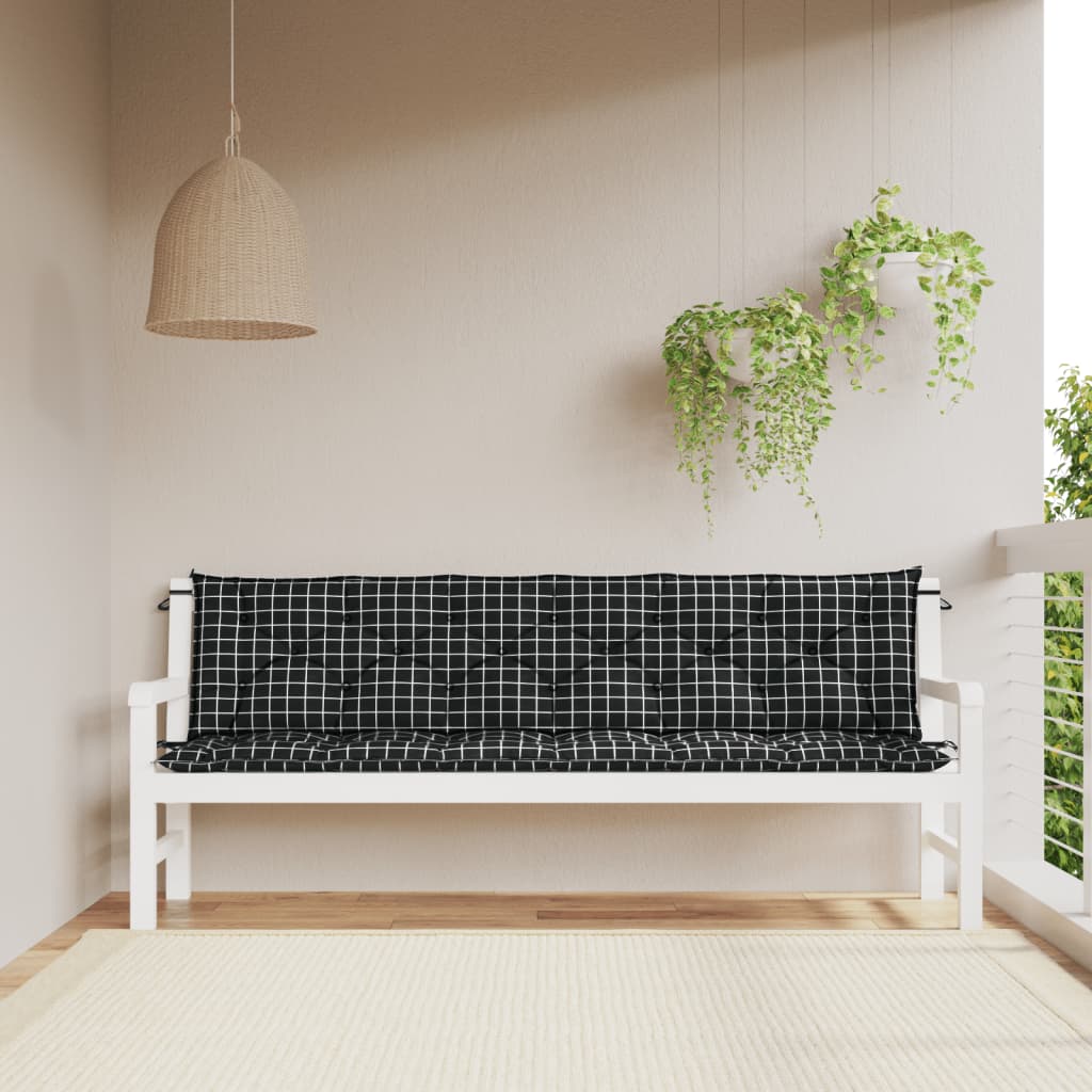Gartenbank-Auflagen 2-tlg. Schwarz Karomuster 200x50x7 cm Stoff