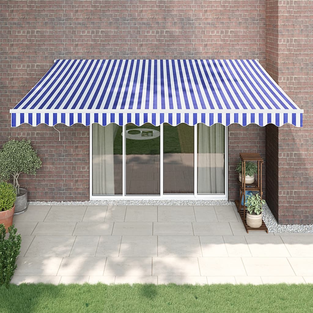 Gelenkarmmarkise Blau und Weiß 4x3 m Stoff und Aluminium