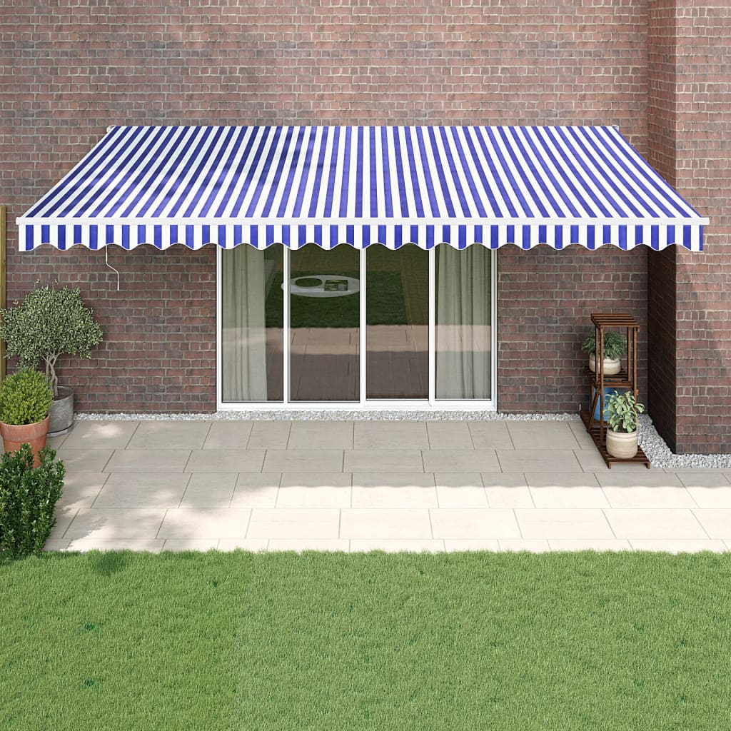 Gelenkarmmarkise Blau und Weiß 5x3 m Stoff und Aluminium