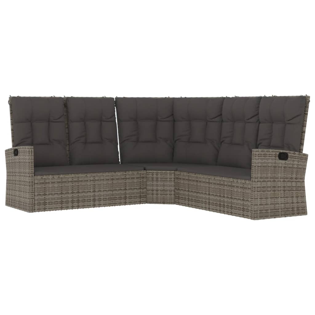 Ecksofa mit Liegefunktion und Kissen Grau Poly Rattan