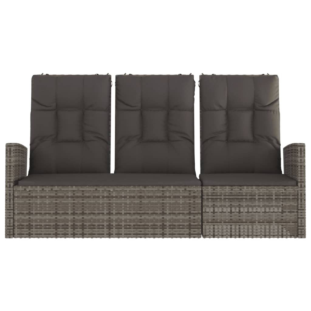 Gartenbank mit Liegefunktion & Kissen Grau 173 cm Poly Rattan