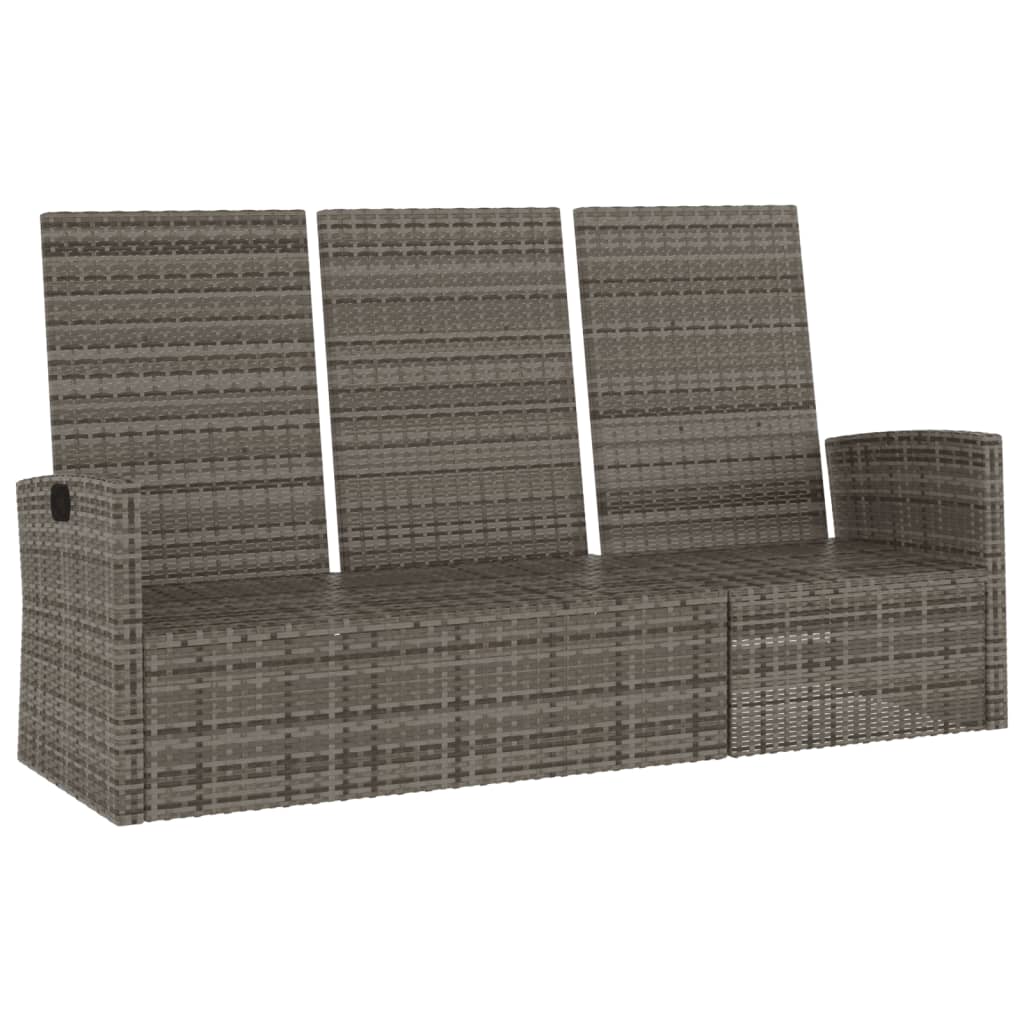 Gartenbank mit Liegefunktion & Kissen Grau 173 cm Poly Rattan