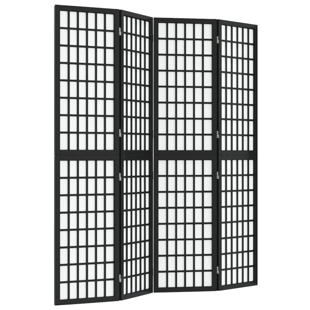 4-tlg. Paravent Japanischer Stil Faltbar 160x170 cm Schwarz