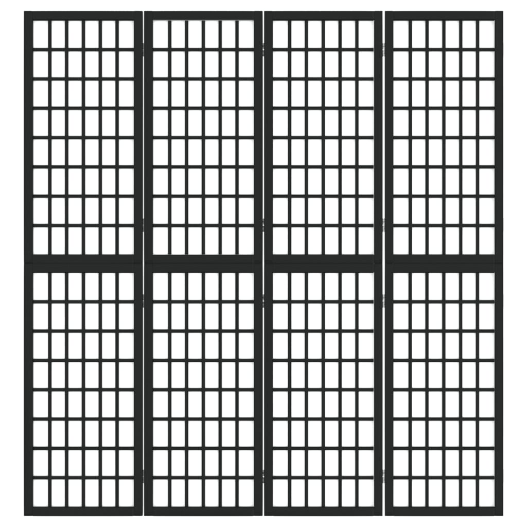 4-tlg. Paravent Japanischer Stil Faltbar 160x170 cm Schwarz