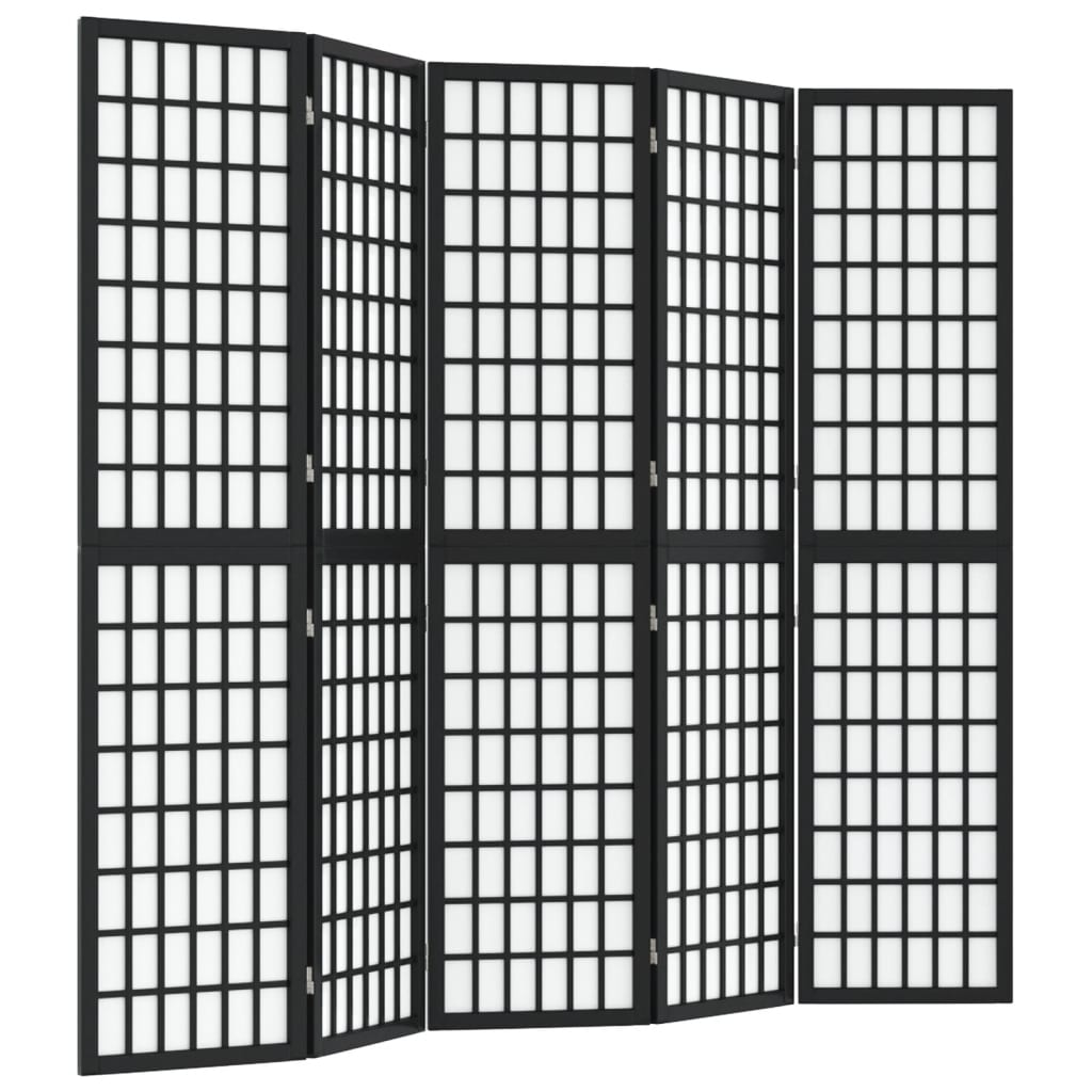 5-tlg. Paravent Japanischer Stil Faltbar 200x170 cm Schwarz