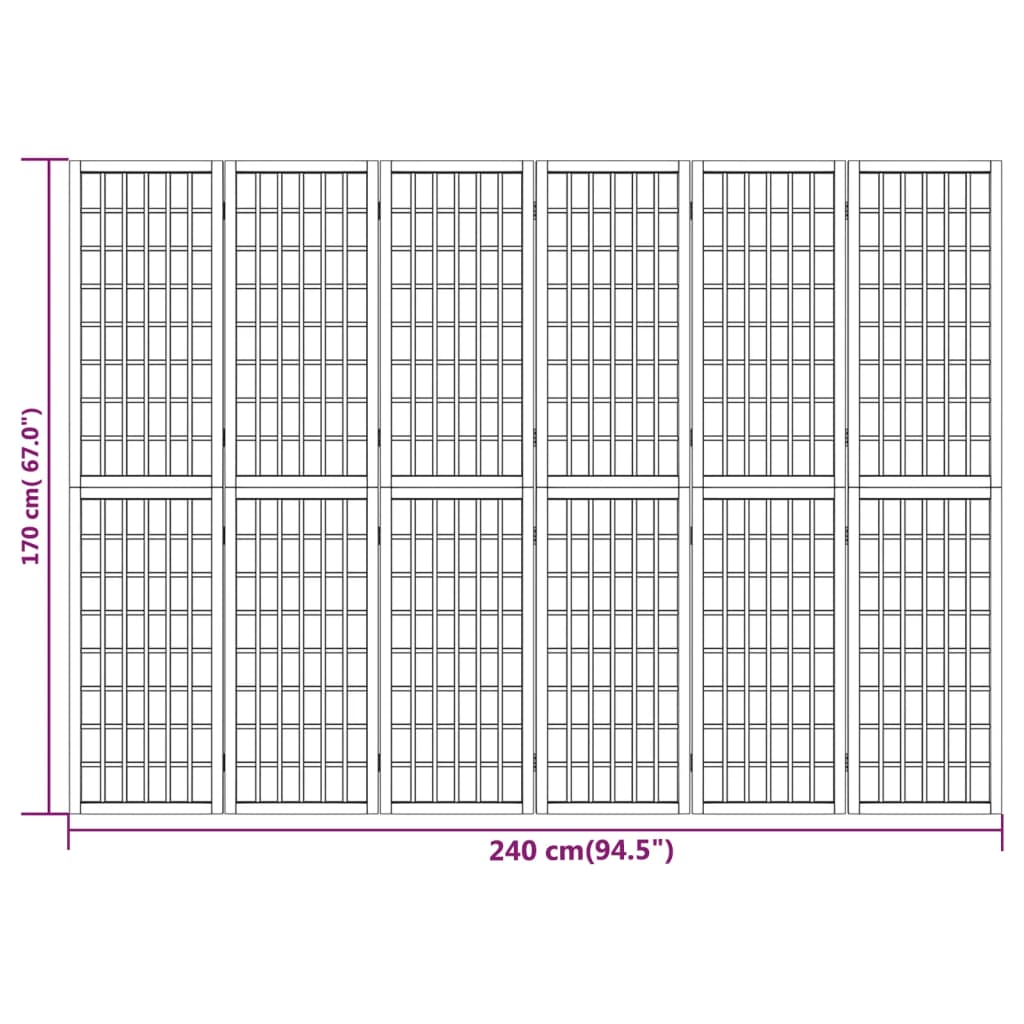 6-tlg. Paravent Japanischer Stil Faltbar 240x170 cm Schwarz