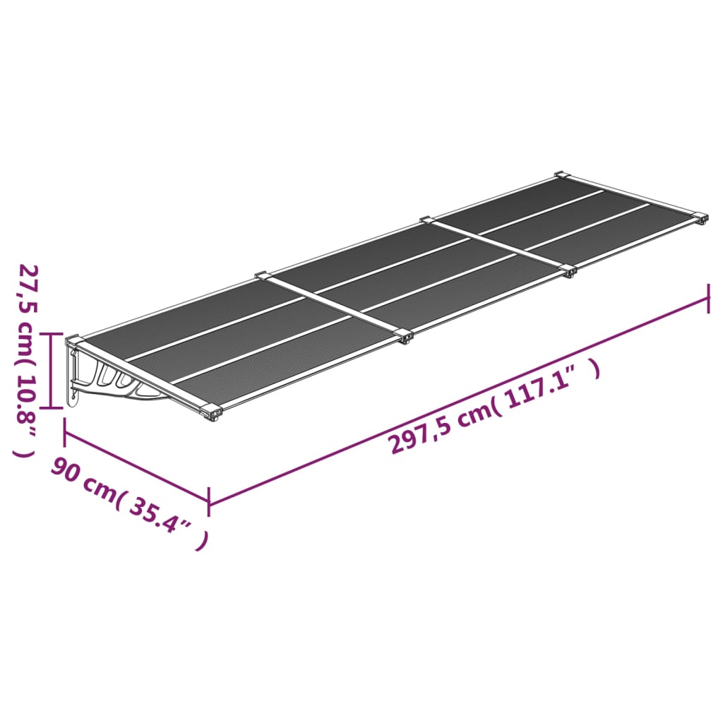 Türvordach Schwarz und Transparent 297,5x90 cm Polycarbonat