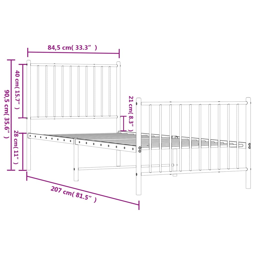 Bettgestell mit Kopf- und Fußteil Metall Schwarz 80x200 cm