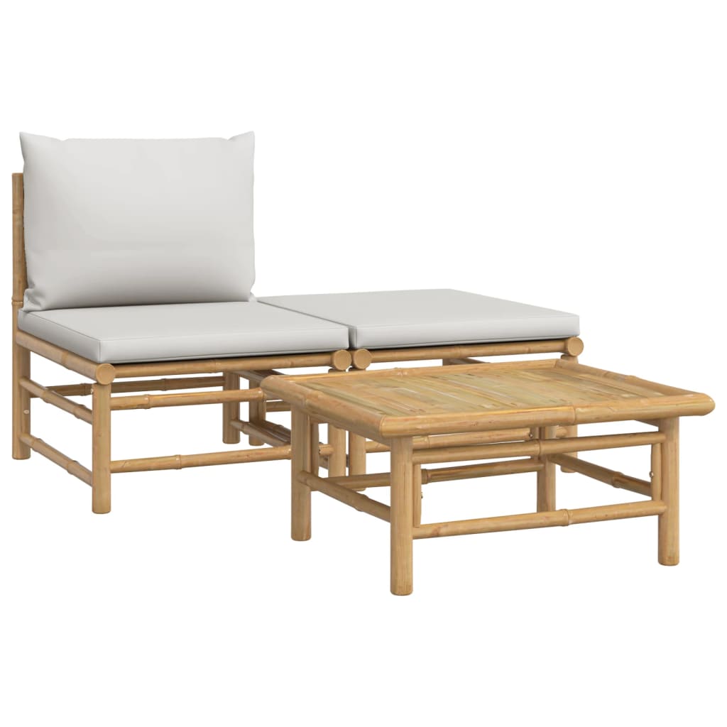 3-tlg. Garten-Lounge-Set mit Hellgrauen Kissen Bambus