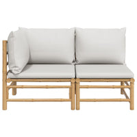 Thumbnail for 2-tlg. Garten-Lounge-Set Hellgraue Kissen Bambus