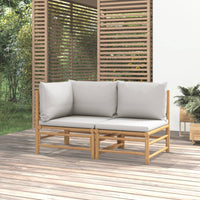Thumbnail for 2-tlg. Garten-Lounge-Set Hellgraue Kissen Bambus
