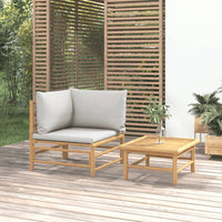 Thumbnail for 2-tlg. Garten-Lounge-Set Hellgraue Kissen Bambus