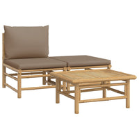 Thumbnail for 3-tlg. Garten-Lounge-Set mit Taupe Kissen Bambus