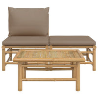 Thumbnail for 3-tlg. Garten-Lounge-Set mit Taupe Kissen Bambus