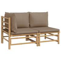 Thumbnail for 2-tlg. Garten-Lounge-Set mit Taupe Kissen Bambus