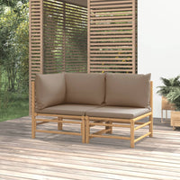 Thumbnail for 2-tlg. Garten-Lounge-Set mit Taupe Kissen Bambus