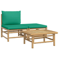 Thumbnail for 3-tlg. Garten-Lounge-Set mit Grünen Kissen Bambus