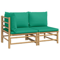 Thumbnail for 2-tlg. Garten-Lounge-Set mit Grünen Kissen Bambus