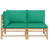 Thumbnail for 2-tlg. Garten-Lounge-Set mit Grünen Kissen Bambus