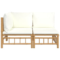 Thumbnail for 2-tlg. Garten-Lounge-Set mit Cremeweißen Kissen Bambus