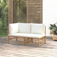 Thumbnail for 2-tlg. Garten-Lounge-Set mit Cremeweißen Kissen Bambus