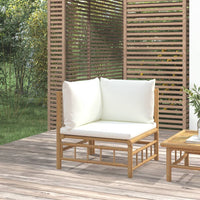 Thumbnail for Garten-Ecksofa mit Cremeweißen Kissen Bambus
