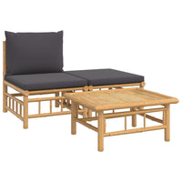 Thumbnail for 3-tlg. Garten-Lounge-Set mit Dunkelgrauen Kissen Bambus