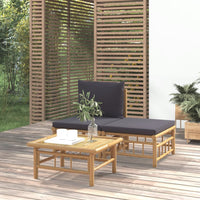 Thumbnail for 3-tlg. Garten-Lounge-Set mit Dunkelgrauen Kissen Bambus