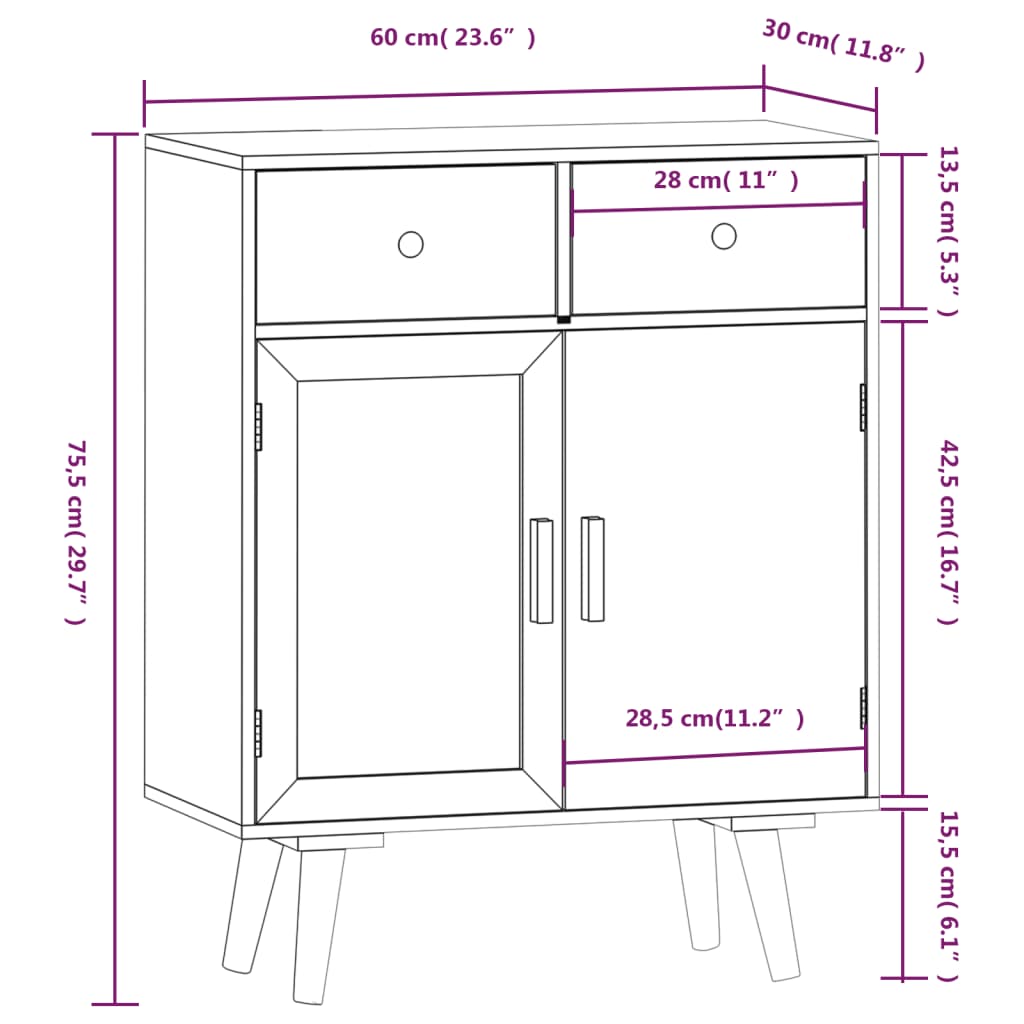 Sideboard mit Schubladen 60x30x75,5 cm Holzwerkstoff