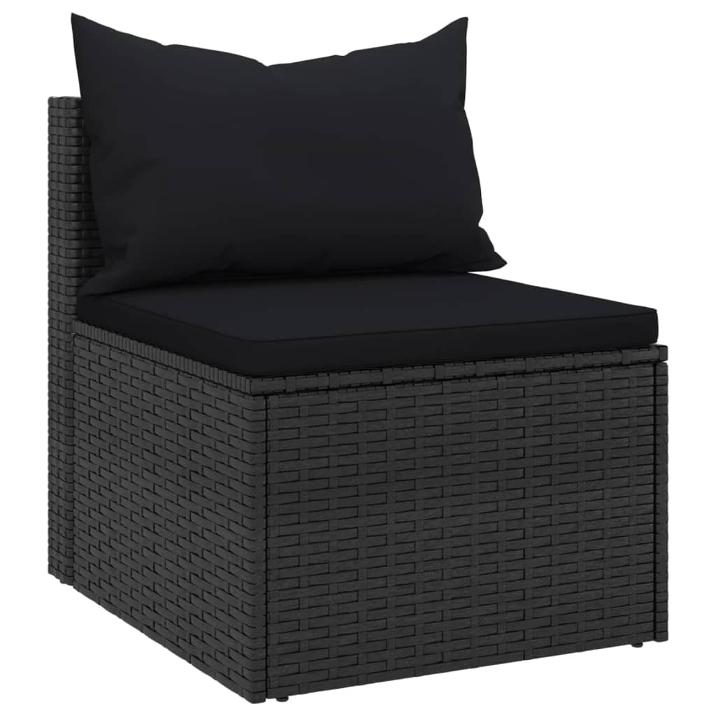 Garten-Mittelsofas mit Kissen 2 Stk. Schwarz Poly Rattan