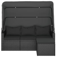 Thumbnail for 3-Sitzer-Gartensofa mit Dach und Fußhocker Schwarz Poly Rattan