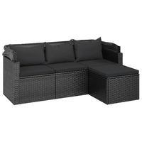 Thumbnail for 3-Sitzer-Gartensofa mit Dach und Fußhocker Schwarz Poly Rattan