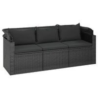 Thumbnail for 3-Sitzer-Gartensofa mit Dach und Fußhocker Schwarz Poly Rattan