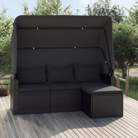Thumbnail for 3-Sitzer-Gartensofa mit Dach und Fußhocker Schwarz Poly Rattan