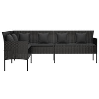 Thumbnail for Gartensofa in L-Form mit Kissen Schwarz Poly Rattan