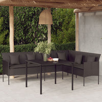 Thumbnail for Gartensofa in L-Form mit Kissen Schwarz Poly Rattan