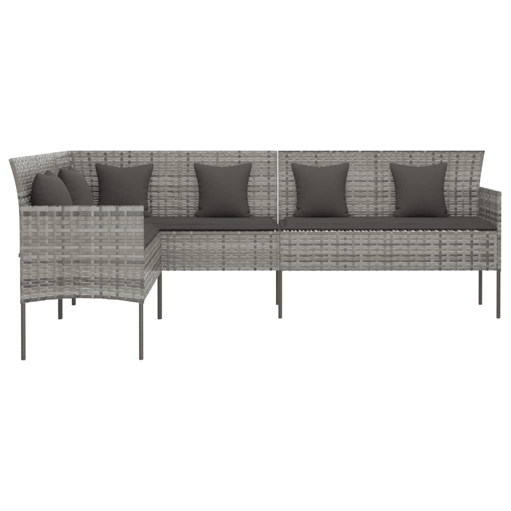 Gartensofa in L-Form mit Kissen Grau Poly Rattan