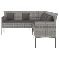 Thumbnail for Gartensofa in L-Form mit Kissen Grau Poly Rattan