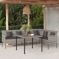 Thumbnail for Gartensofa in L-Form mit Kissen Grau Poly Rattan
