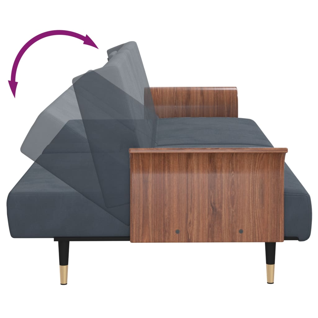 Schlafsofa mit Getränkehaltern Dunkelgrau Samt