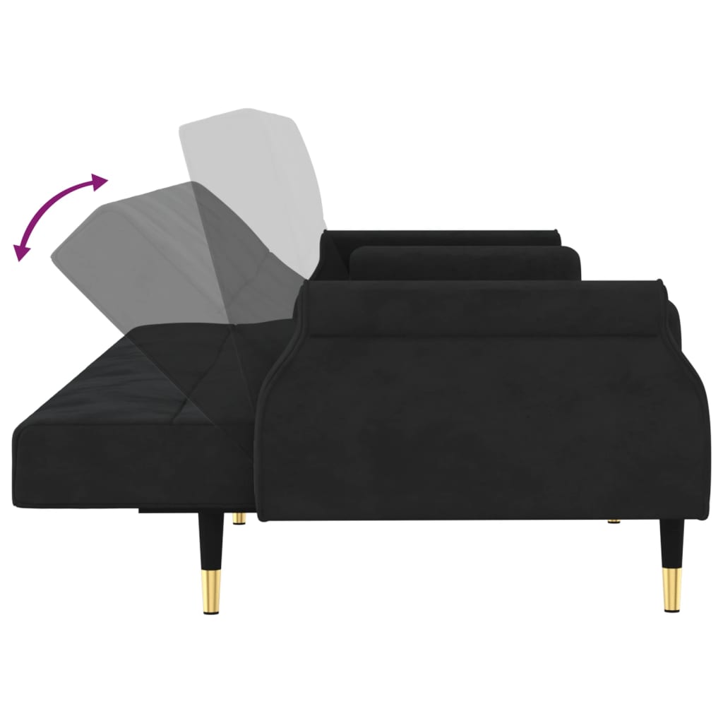 Schlafsofa mit Kissen Schwarz Samt