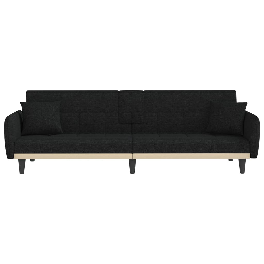 Schlafsofa mit Getränkehaltern Schwarz Stoff