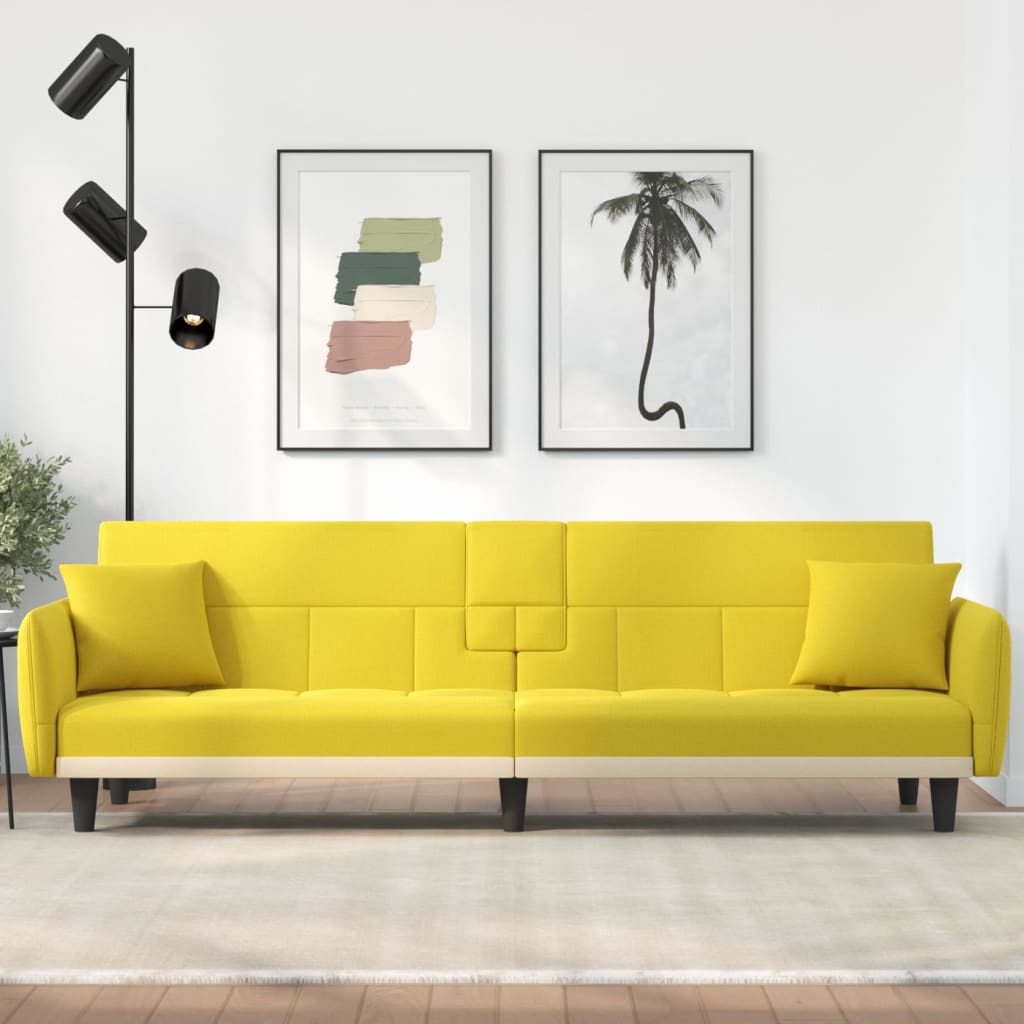 Schlafsofa mit Getränkehaltern Hellgelb Stoff