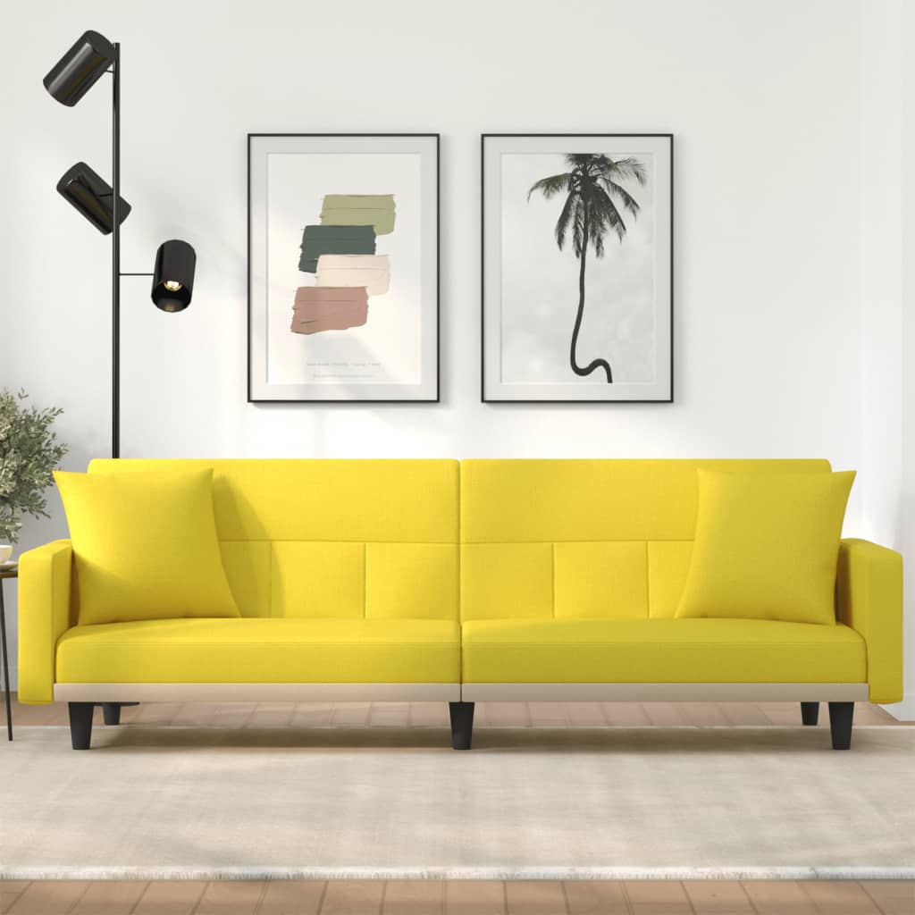Schlafsofa mit Kissen Hellgelb Stoff