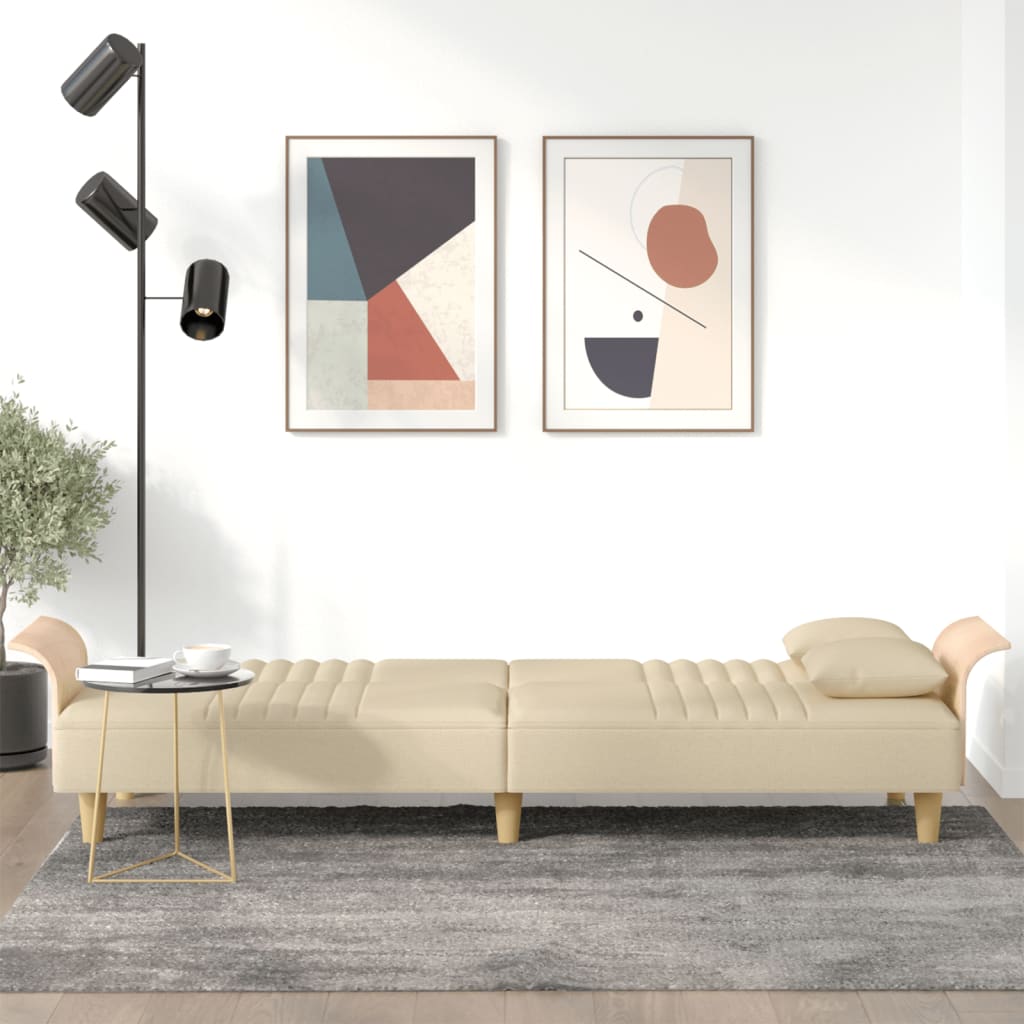 Schlafsofa mit Armlehnen Creme Stoff