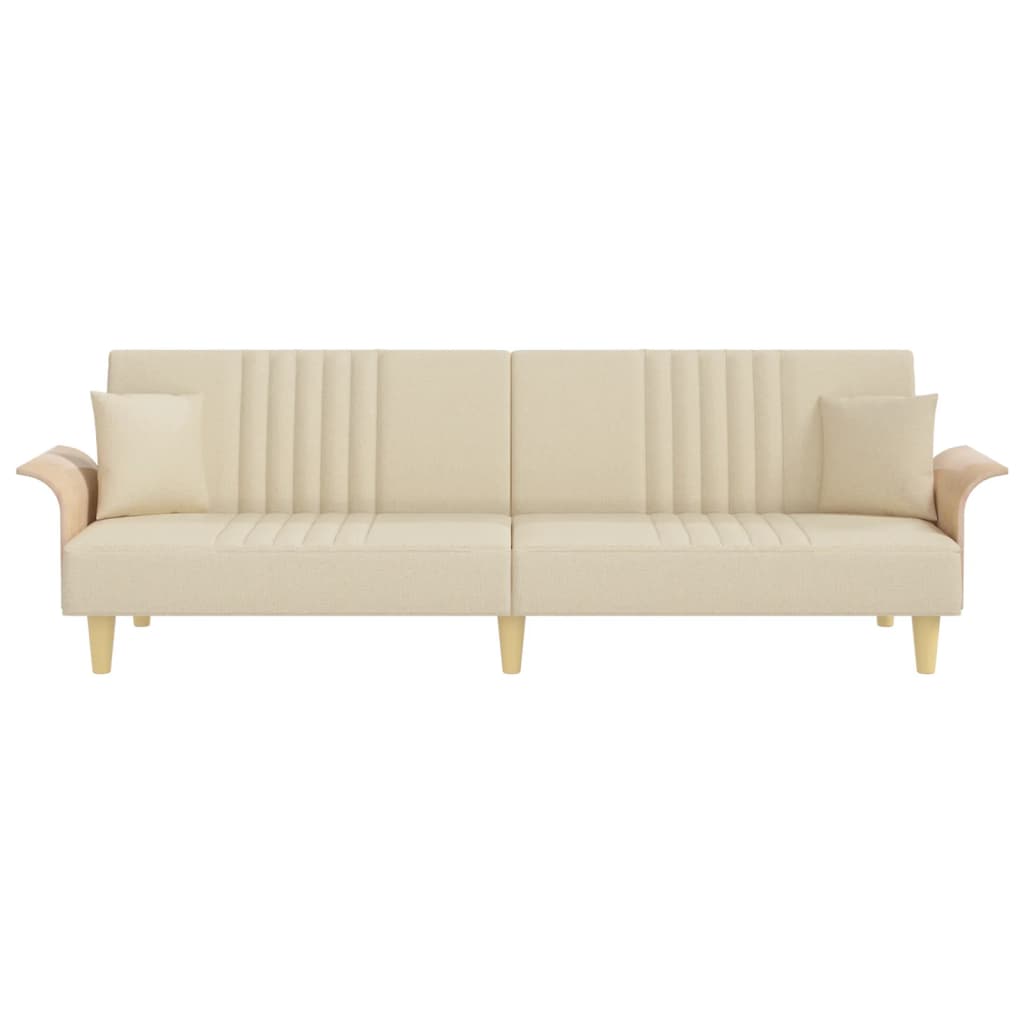 Schlafsofa mit Armlehnen Creme Stoff