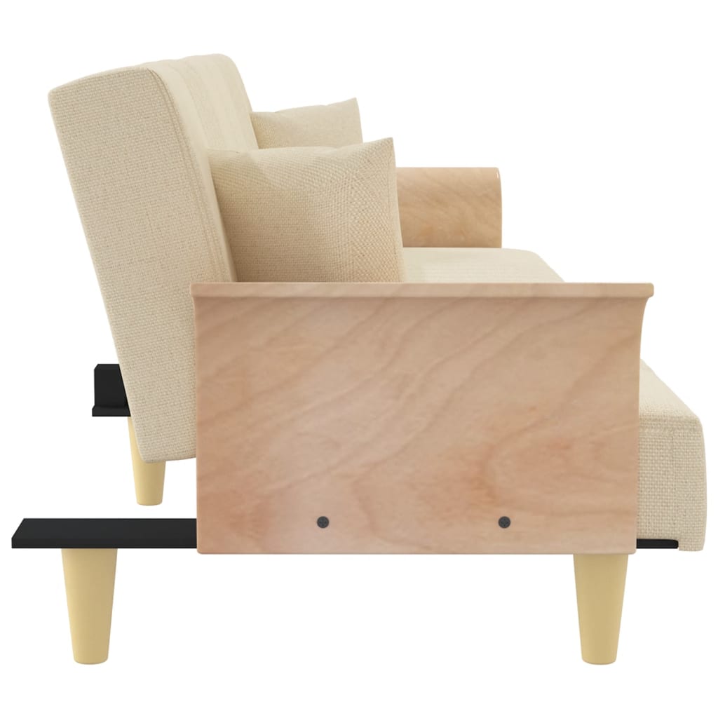 Schlafsofa mit Armlehnen Creme Stoff