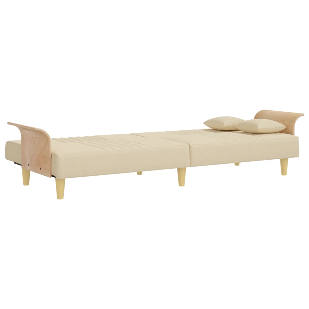 Schlafsofa mit Armlehnen Creme Stoff