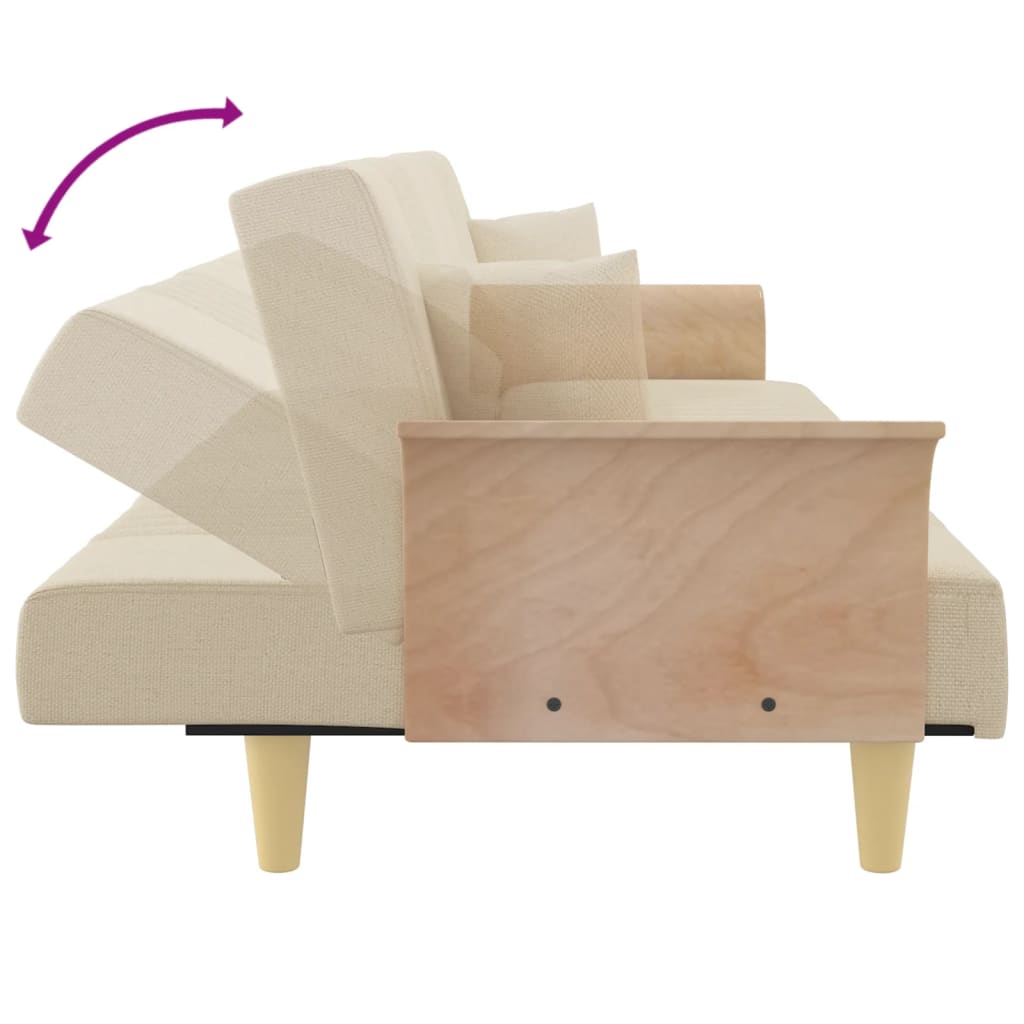 Schlafsofa mit Armlehnen Creme Stoff